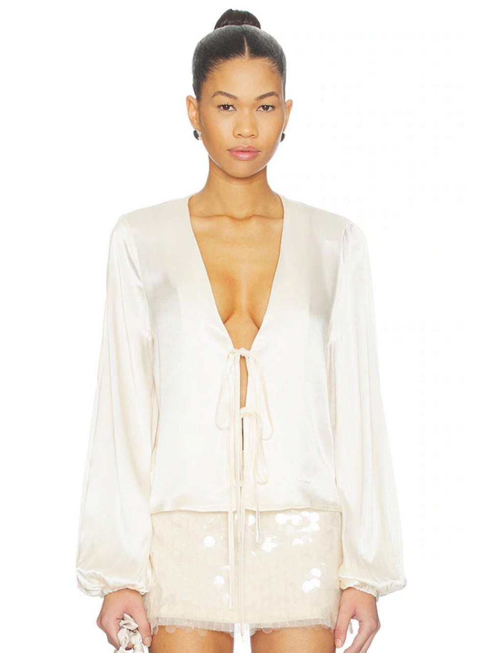 SNDYS Long Sleeve Satin Top
